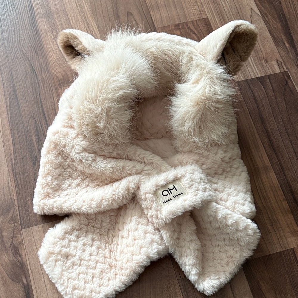 Adorable Cream Kids Furry Hooded Scarf